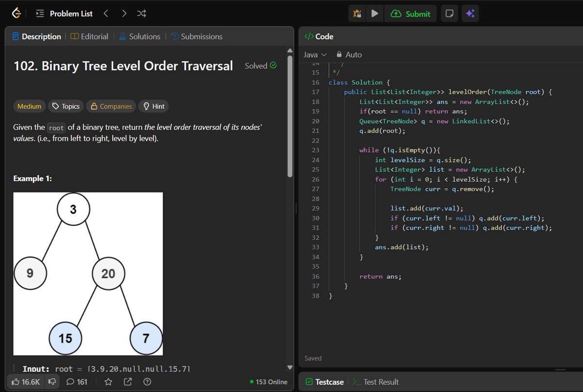 ritik65477's tweet image. 🚀 Day 106 of My DSA Journey – Binary Tree 🌳
Last 3 days, I explored:
🔹 DFS Traversals (Recursive)
• Preorder
• Inorder
• Postorder
🔹 BFS Traversal
• Level Order
Tree traversal patterns are clicking 🌱
#DSA #100DaysOfCode #LearnInPublic #LeetCode #GFG
