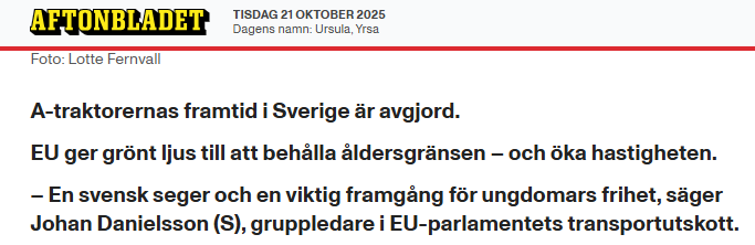 Katastrof för svensk BNP, hur många timmar av den vuxna befolkningen slängs bort varje år pga dessa EPO:or?
När man själv var ung fick man åka moped fram tills man blev 18 år, det verkar inte vara aktuellt utan istället skapas det köer på hundratals eller i vissa fall kilometer