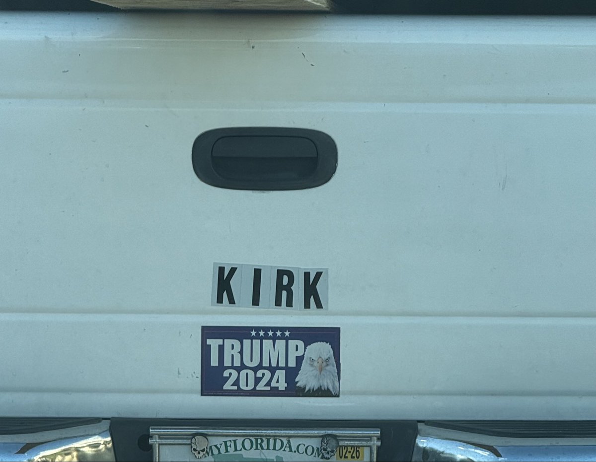Bro made himself a Charlie Kirk bumper sticker with mailbox stickers 😂