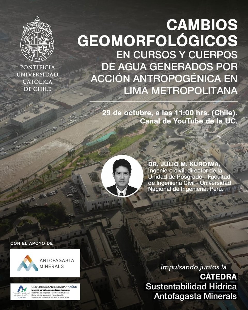 IngAgronomoCL's tweet image. Invitación Webinar: Cambios geomorfológicos en cursos de agua generados por acción antropogénica

PUC invita este Miércoles 29, 11:00-12:30 horas 
Link: forms.gle/xJsjScb6dV4Hyj…

@uc_chile 
@UNI_PriEst