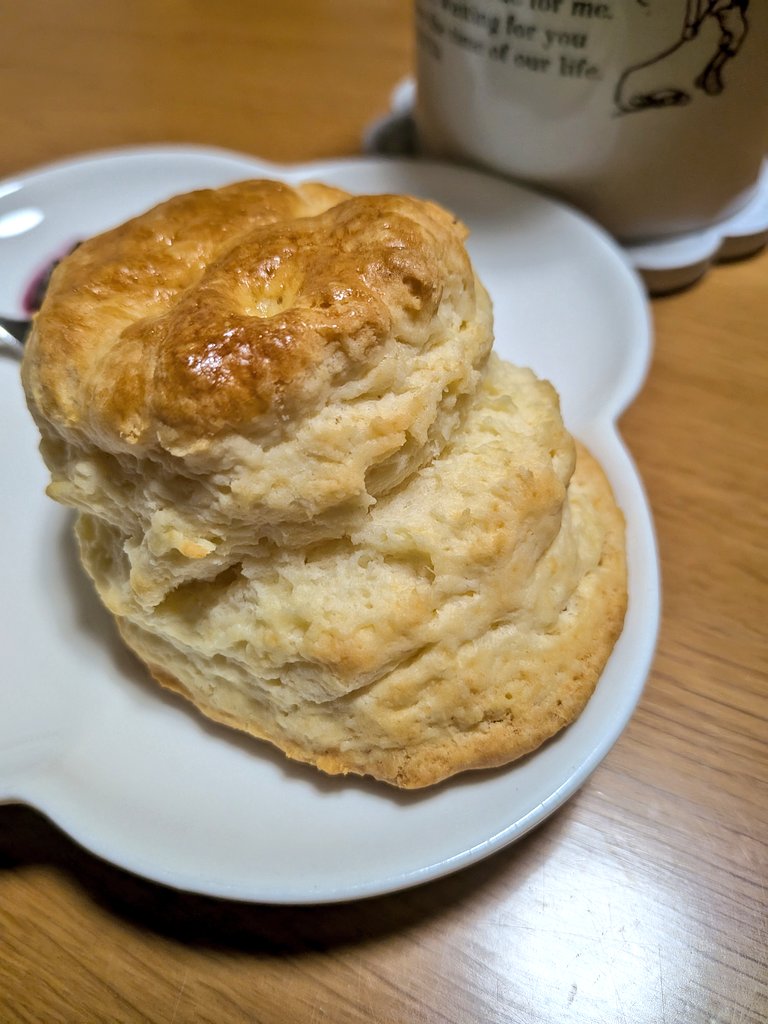 Jun512Jun's tweet photo. 日曜日に焼いたスコーンが
わたし史上 1番 美味しかったんです😍
キレイに層になって腹割れも🤭✨

まぁ、裏側は なだれ起きてるんですけどね😇
(二番生地の宿命)
 #スコーン https://t.co/ogyL6V0UcG