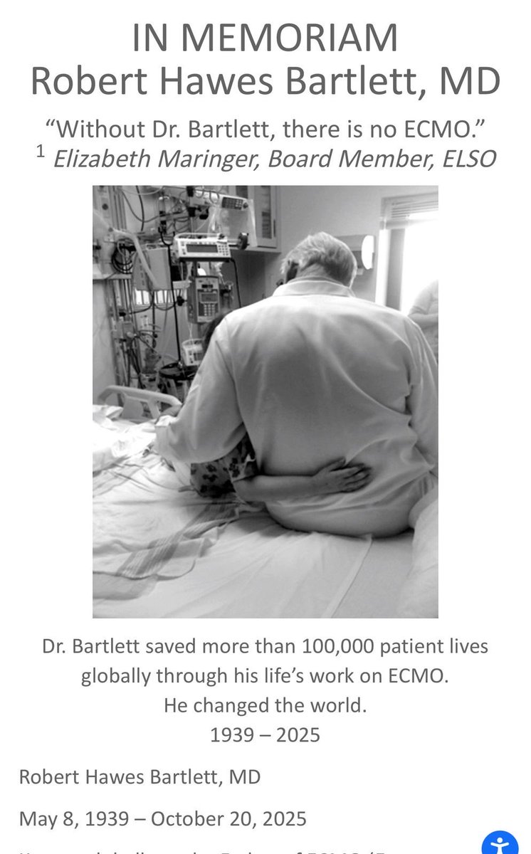 People that truly change the world are rare treasures. The father of ECMO, Dr. Bob Bartlett, impacted the lives of hundreds of thousands of patients. Rest in peace, Doctor B. 
elso.org/ecmo-resources…