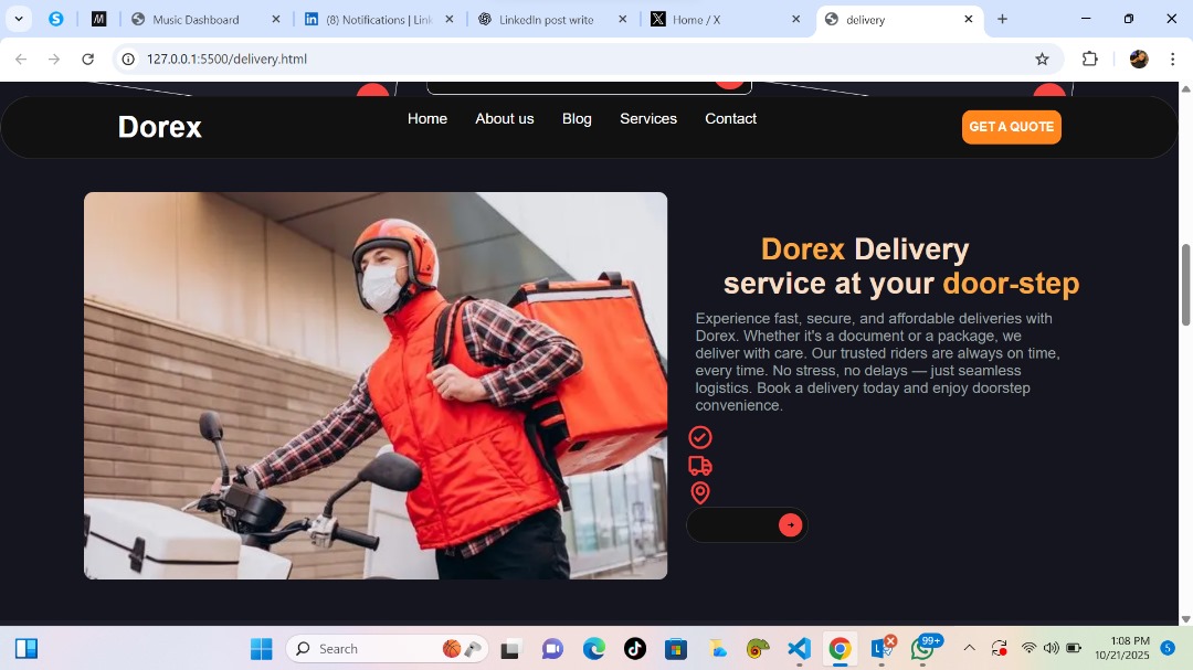 MellyWeb3_'s tweet image. From layouts breaking to finally seeing it work on all screens😍
Built a delivery website with HTML, CSS and js fully responsive and clean.
One project at a time. 🚀
#WebDev #FrontendDeveloper #CodingJourney