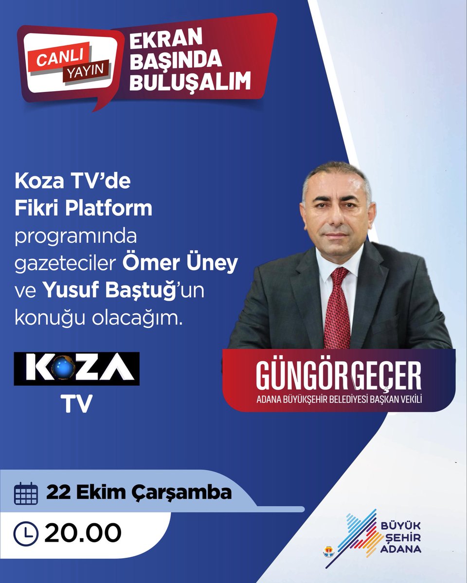 GungorGecer's tweet image. Ekran başında buluşalım.

Koza TV'de Fikri Platform programında gazeteciler Ömer Üney ve Yusuf Baştuğ'un konuğu olacağım.

📅 22 Ekim Çarşamba
🕗 20.00