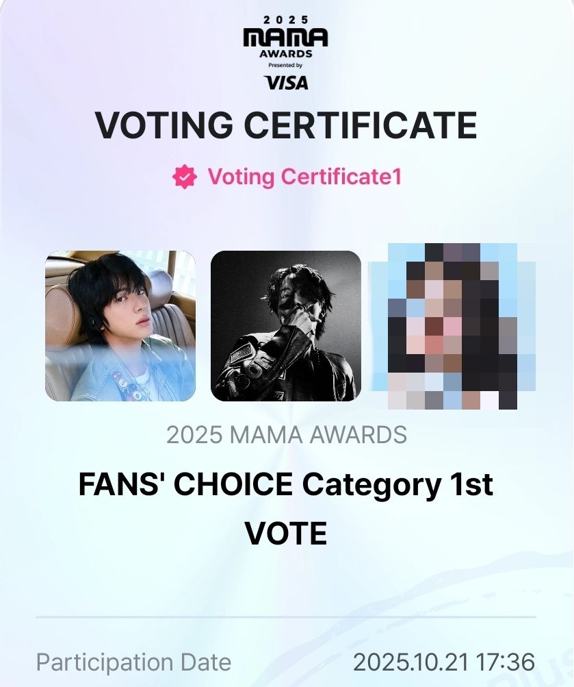 01Btsxarmy's tweet image. 📊 | #2025MAMAVOTE FAN'S CHOICE RANKING
Did you cast your votes already? Run to Mnet Plus App now and don't waste your votes. Let's aim for a higher ranking! 🏃♀️🏃
3. Jin
4. #jhope
🗳️:share.mnetplus.world/2025-mama?hl=e…