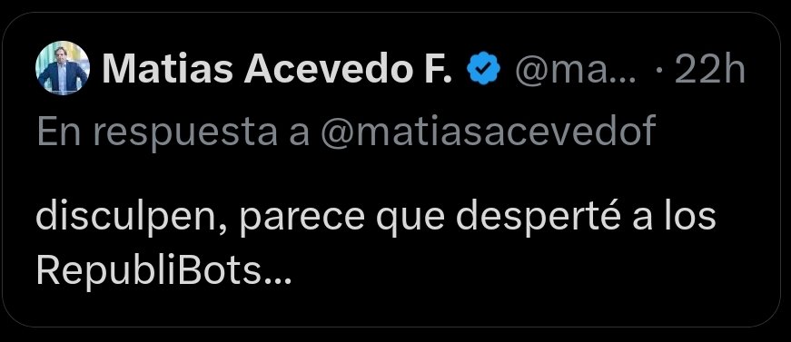 Borraste esto <a href="/matiasacevedof/">Matias Acevedo F.</a>, pero como siempre tenemos el respaldo de que ustedes políticos chilevamistas mediocres buscan minimizar al votante común.

Este tipo de mediocridad es lo que representa Evelyn Matthei, es más de la misma política mediocre que no lleva a nada.