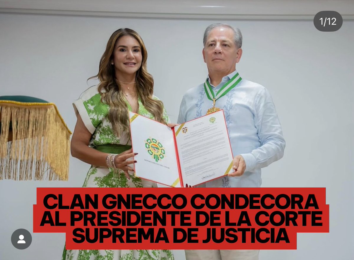 El Clan Gnecco condecora al presidente de la Corte Suprema de Justicia en  Valledupar. El pasado miércoles 15 de octubre, el Clan Gnecco dio un paso  muy audaz al condecorar con la