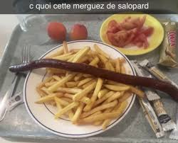 EmileProf15051's tweet photo. Literally "What is this bastard's spicy sausage"
This #frenchmeme went viral because of the funny caption. Now you can add "de salopard" after any object and use it as a caption for a picture with a unusually big thing.
#merguezdesalopard https://t.co/a5EivH8XiU