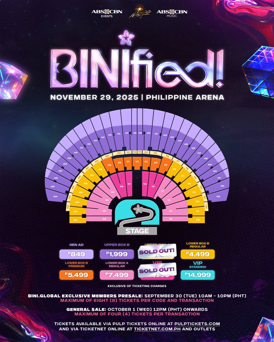 BINI_ph's tweet image. 🌸 SOLD OUT ALERT! 🌸

Upper Box A and VIP Seated tickets for #BINIfied are officially SOLD OUT! 💫

Blooms, thank you for your overwhelming love and support! 💖

Don’t miss out and secure your seats from the remaining sections before it runs out! 

#BINI #BINIfied…