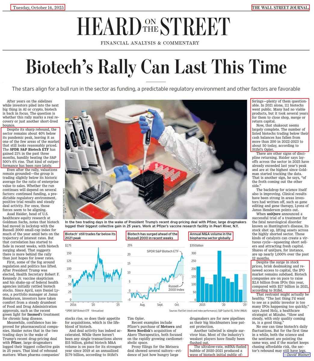 yaireinhorn's tweet image. 1/This excellent piece by WSJ’s @david_wainer is trying to answer the question that every investor, entrepreneur or anyone who is part of the BioTech and Pharma ecosystem has been asking himself over the past few weeks - following the recent recovery in the sector - whether this…