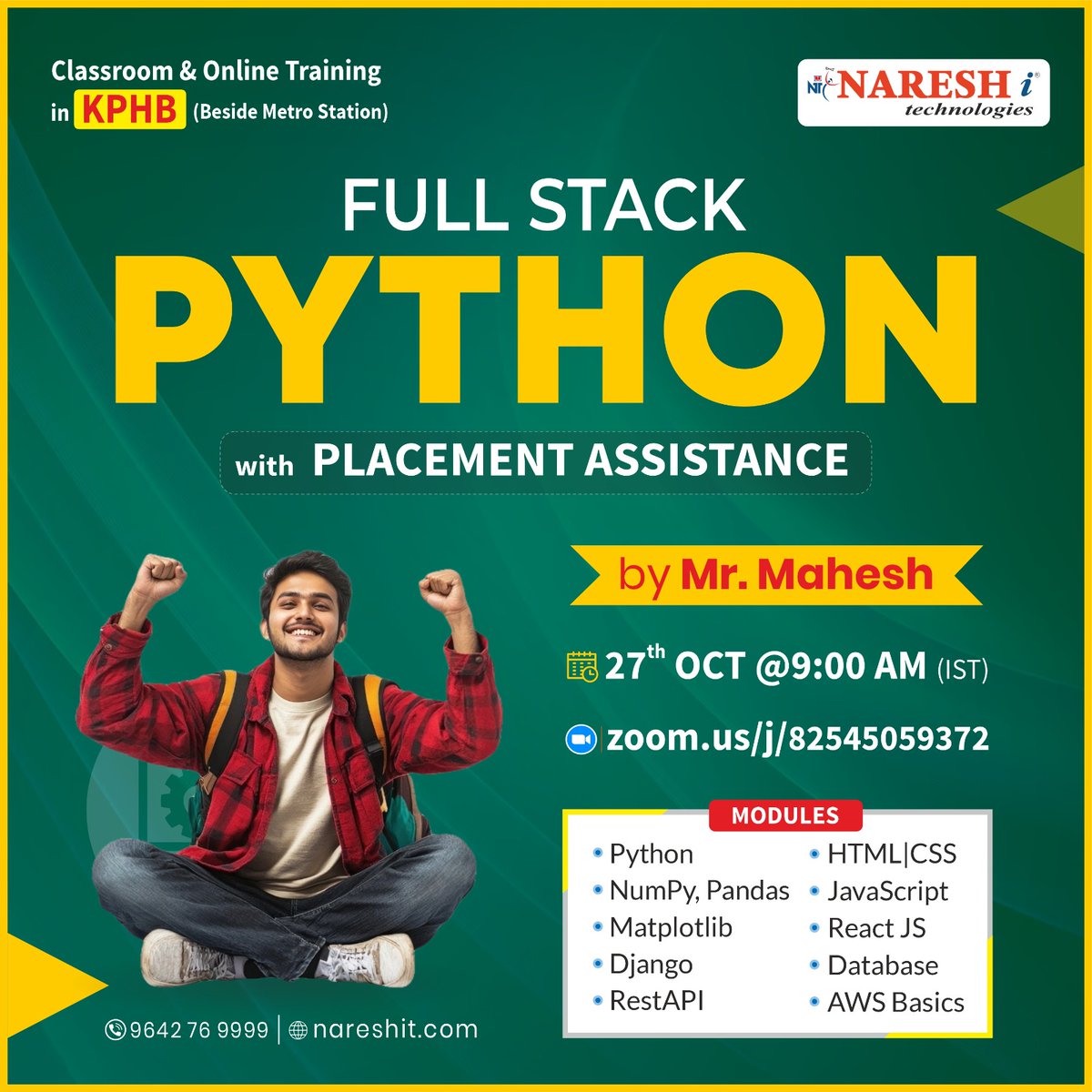 nareshitech's tweet image. Become a Job-Ready Full Stack Python Developer!
👉 Register Now: t.ly/FSPKPHB-22OC
👨🏫 Trainer: Mr. Mahesh📅 Date: 27th Oct @ 9:00 AM (IST)
#NareshIT #FullStackPython #PythonDeveloper #PythonTraining #Django #ReactJS #WebDevelopment #AWS #JavaScript #Database