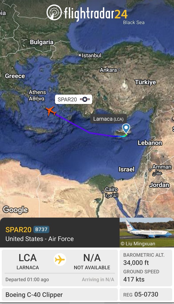 sipjack1776's tweet photo. @Borrowed7Time C-40 Clipper 
#AE17EF/05-0730/SPAR20 
Tracking NW out of Larnaca https://t.co/8fEBSMCpUb