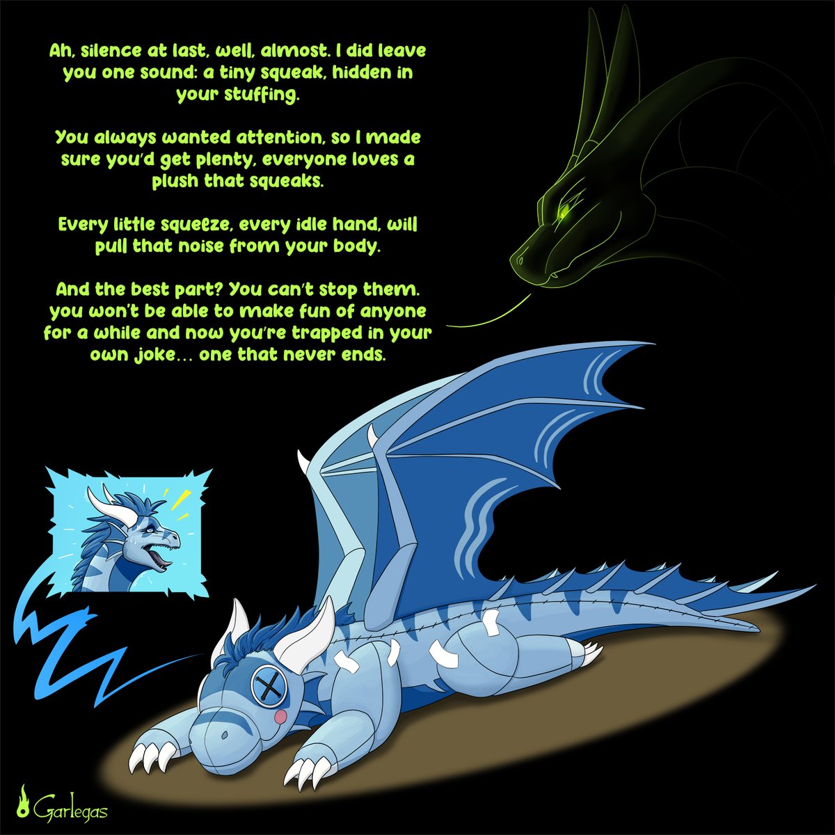 Garlegas's tweet image. Spooktober day 21🎃 Lost a bit the track but we're almost there :D
Looks like today plushy will still be able to talk... or at least squeak.
Finished October plush  curse for Ikiera