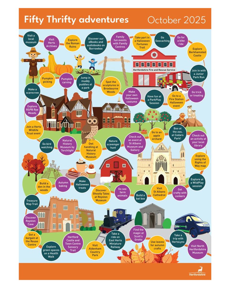 With half term upon us, HCC are serving up Fifty Thrifty ways to explore Herts without stretching your wallet. From pumpkin carving &amp; puddle jumping to castle quests &amp; conker crafts, the updated list is bursting with free, low-cost fun for all ages.

orlo.uk/HRwCM