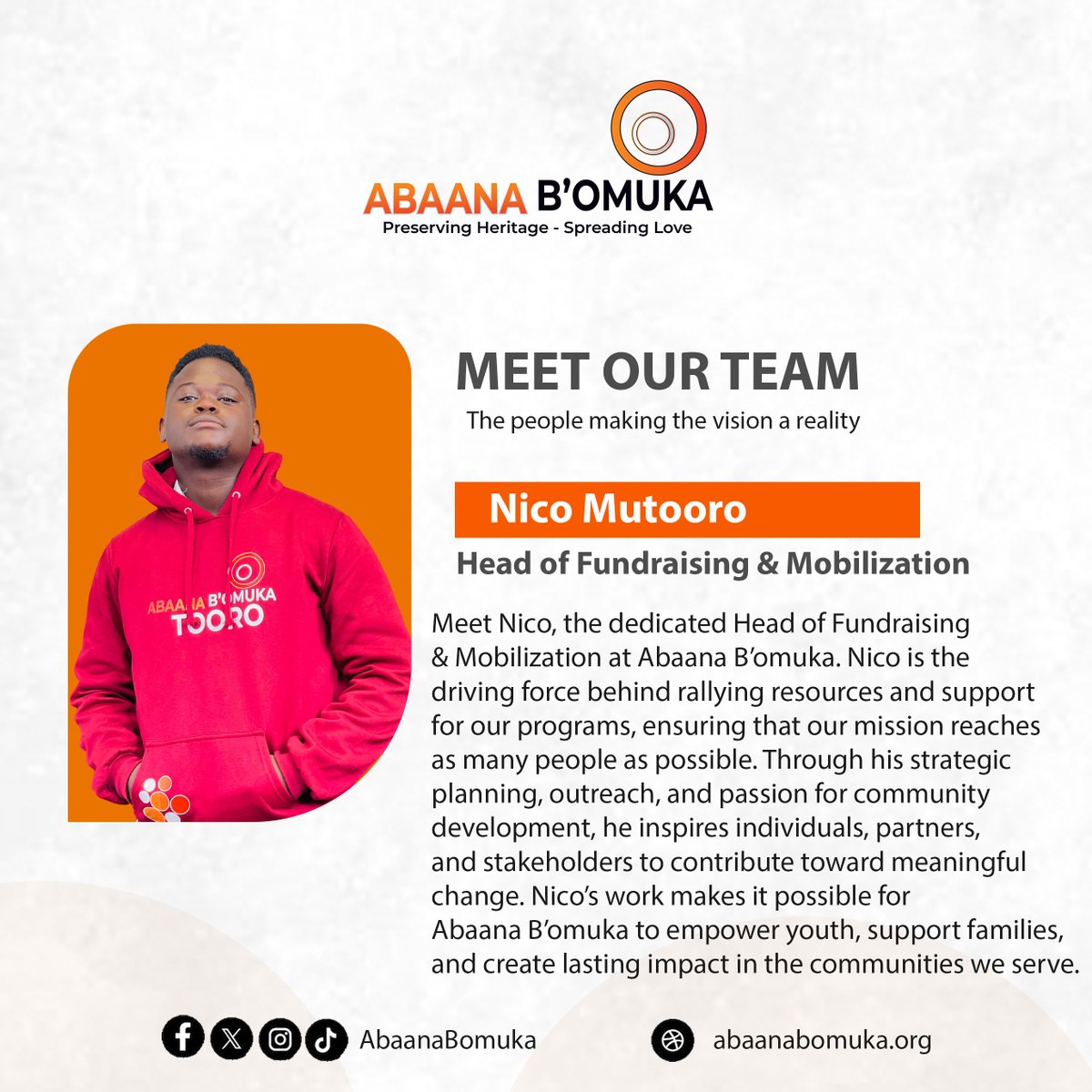 <a href="/NzeNicoMutooro/">Nze Nico Mutooro</a> – Head of Fundraising &amp; Mobilization at Abaana B’omuka. He drives support for our programs, rallying resources and inspiring the community to join us in creating meaningful impact. #AbaanaBomuka