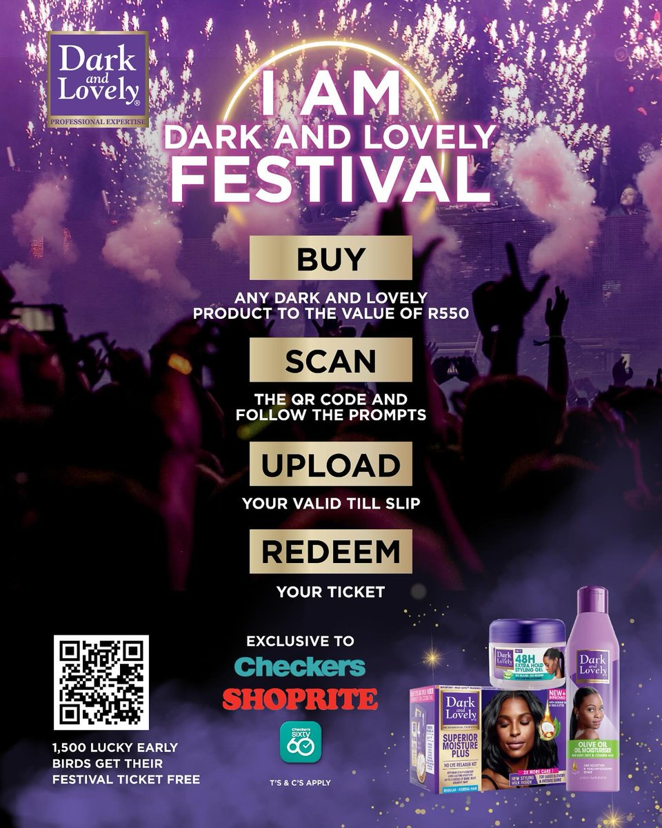 blackmluja's tweet image. The STREETS HAVE BEEN TALKING THE TEASERS HAVE BEEN DROPPING 
 
#TheIAmDarkandLovelyFestival is Here to shut the city down on 8 Nov 2025

Buy any dark and lovely product to the value of R550 and redeem your ticket today. 1500 tickets are free tickets for grabs 😀  Line up  is 🔥