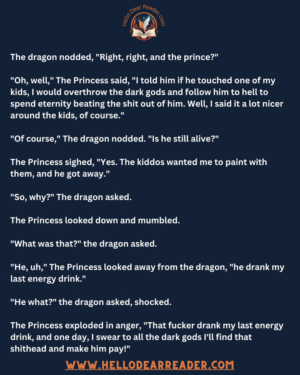 jason_delph's tweet image. Princess &amp;amp; the Dragon Therapist: Overboard [156]
Read them all here:
rfr.bz/t0f5312
#CozyFantasy #HelloDearReader #NanoFiction #MicroFiction #BookLovers #FantasyReads