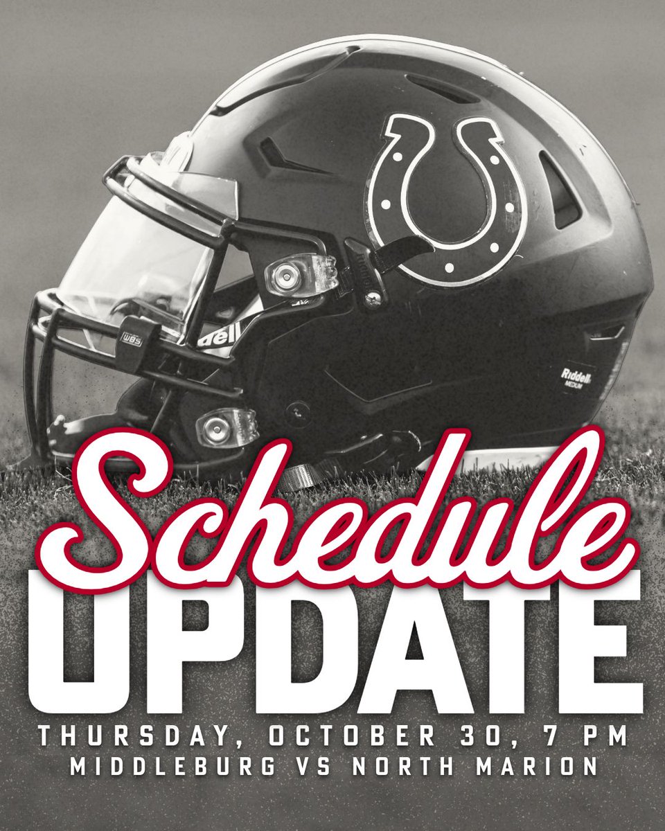 🚨Bronco Fans 🚨 

Our game vs North Marion originally scheduled for October 31st will now be played on Thursday, October 30 at 7 pm. Senior night festivities will take place prior to kickoff.

#HorsePower