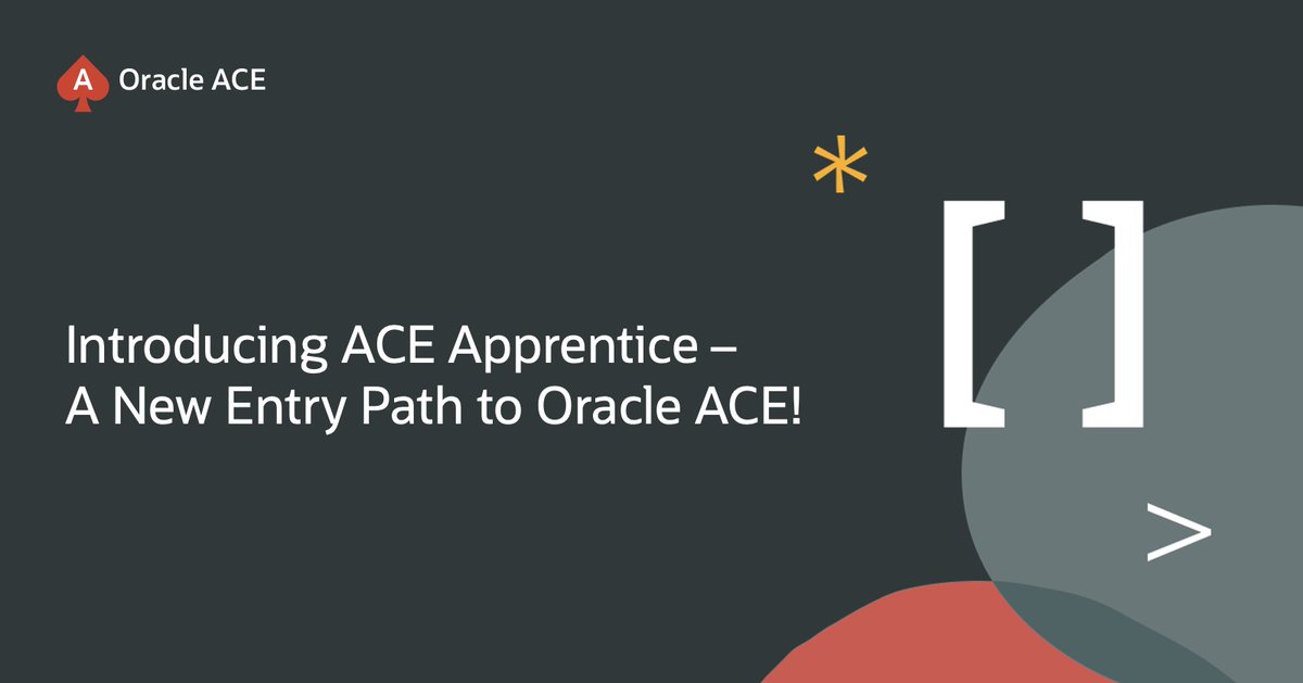 oracleace's tweet image. 🎉 Exciting news! We’re launching the new Oracle ACE Apprentice level—an inspiring entry point for tech enthusiasts eager to grow and share their expertise. Learn more about this roadmap for aspiring Oracle advocates in our latest blog: social.ora.cl/6013AAprZ  

#OracleACE