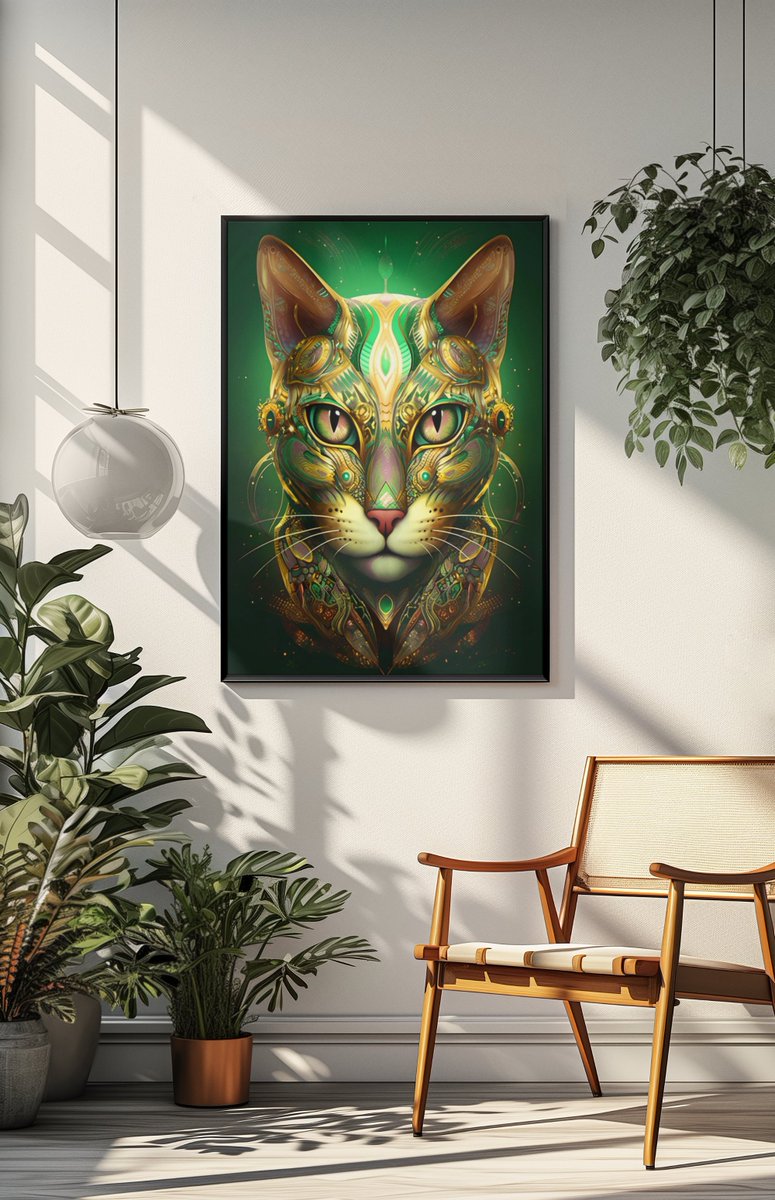 Ornamental cat with enough gold detail to look expensive and enough third-eye energy to feel spiritual. Available as a print in the shop for walls that need guardian energy with whiskers.
#EtsyGifts #SpiritAnimal #CatDecor 
cybermonkstudio.etsy.com/listing/431987…