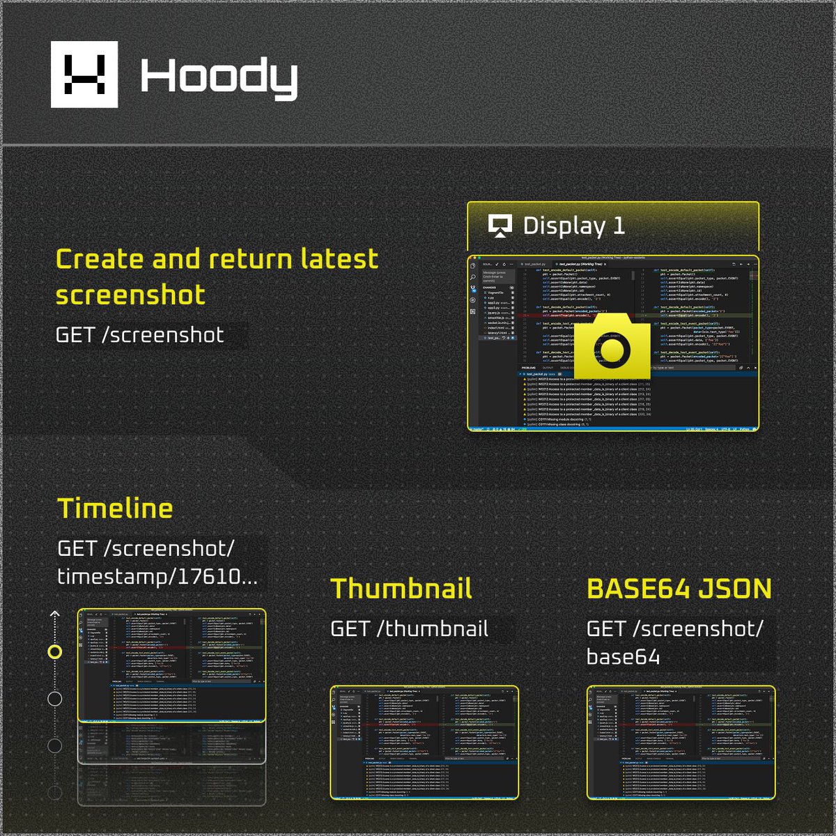 Hoody_AI's tweet image. Build live monitoring dashboards with one HTML tag:
&lt;img src="display-url/screenshot" /&gt;
AI agents can:
• Analyze UI state
• Detect errors visually
• Read text from images
• Automate visual debugging
Screenshot viewing ≠ interactive control. Separate permissions.
#Hoody