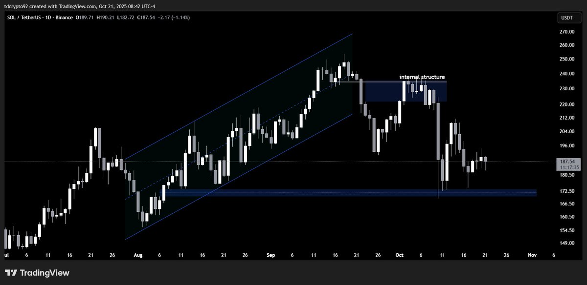 Nice internal structure re-test on $SOL
Price bounced back and touch the daily FVG around $170

Are you bullish?
That price area must hold
#SOL