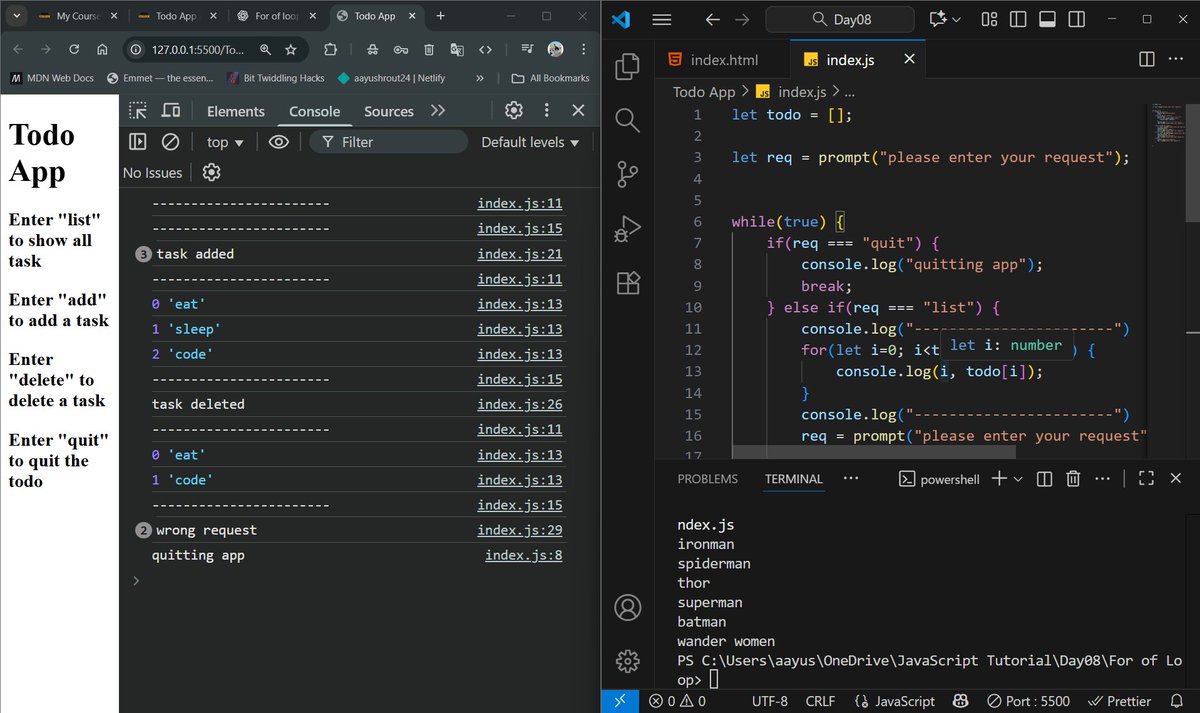 aayuu_24's tweet image. 🚀 #Day61 (100days of code)
Learned loops with arrays, nested arrays, and the for...of loop 🔁💻
Learning to loop smarter, not harder! ⚡
#100DaysOfCode #JavaScript #WebDevelopment #CodingJourney