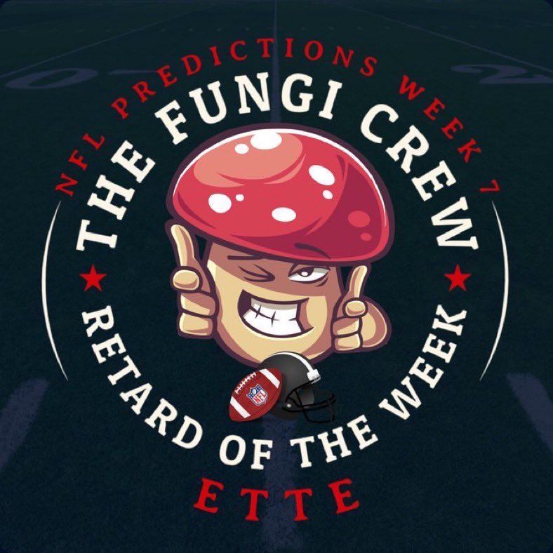 Fungi4Trump's tweet image. Congratulations Ette!
You have earned it!
Last place in the predictions for this week.
We present to you:
Retard of the Week 😑🍄🤣🍄🏈
@etteness
@TheFungiCrew