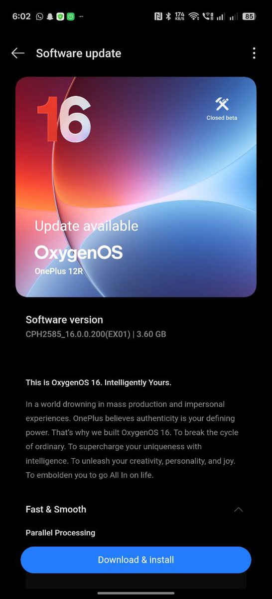 Sahejsain's tweet photo. Oneplus 12R OxygenOS 16 Android 16 Update Released in India
#OxygenOS16    #OnePlus12r https://t.co/zlOXl5COl5