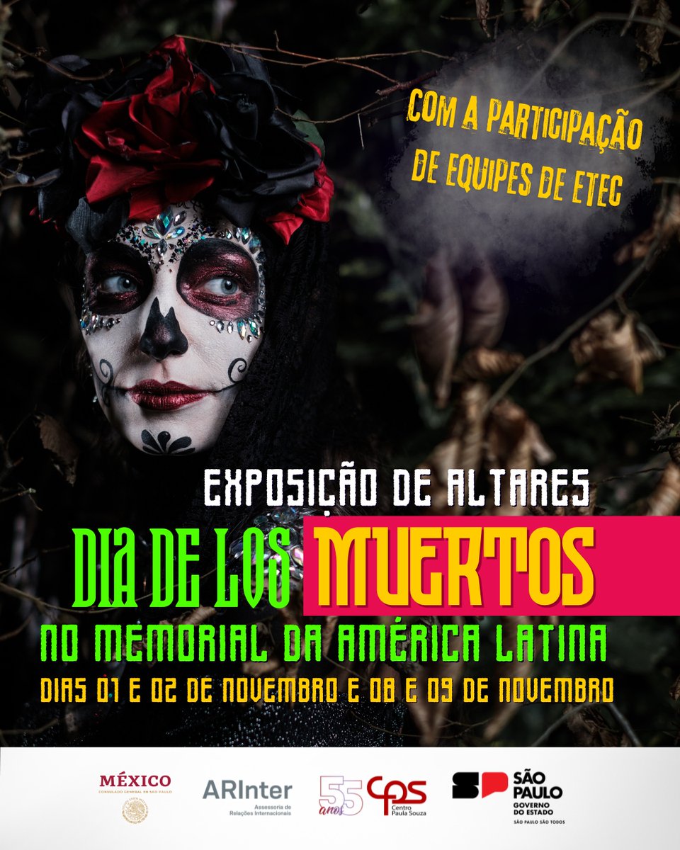 arintercps's tweet image. ✨💀 Centro Paula Souza no Altar de Día de Muertos 2025! 💀✨

📍 Memorial da América Latina
📅 01 e 02 de novembro | 08 e 09 de novembro

Venha se emocionar com essa celebração da vida, da memória e da cultura que une Brasil e México! 🇧🇷🤝🇲🇽

@arintercps #arintercps
