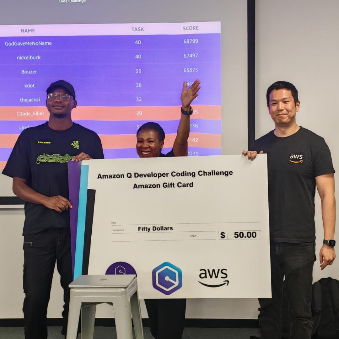 bbdsoftware's tweet image. We brought the heat! 🔥 The @AWS Coding Challenge in Johannesburg was an absolute blast! We were proud to host some coding wizards, using Amazon Q Developer to crush the challenges and compete for some sweet prizes. Huge congrats to all the participants and especially our top…