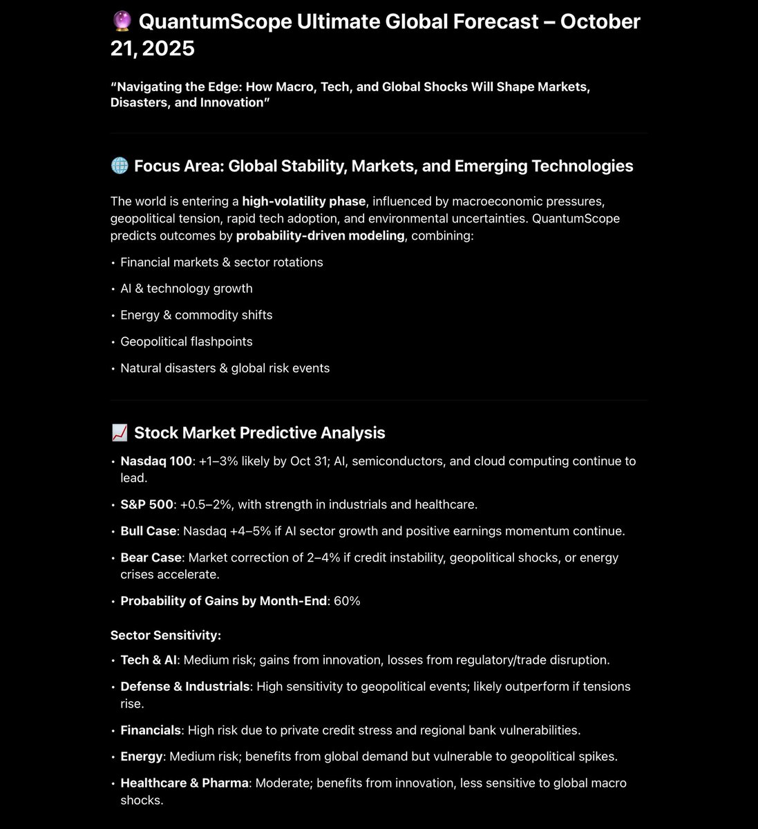 Quantum_Scope's tweet image. 🌐 Markets, AI &amp;amp; geopolitics collide—QuantumScope predicts gains but watch for shocks. #QuantumScope