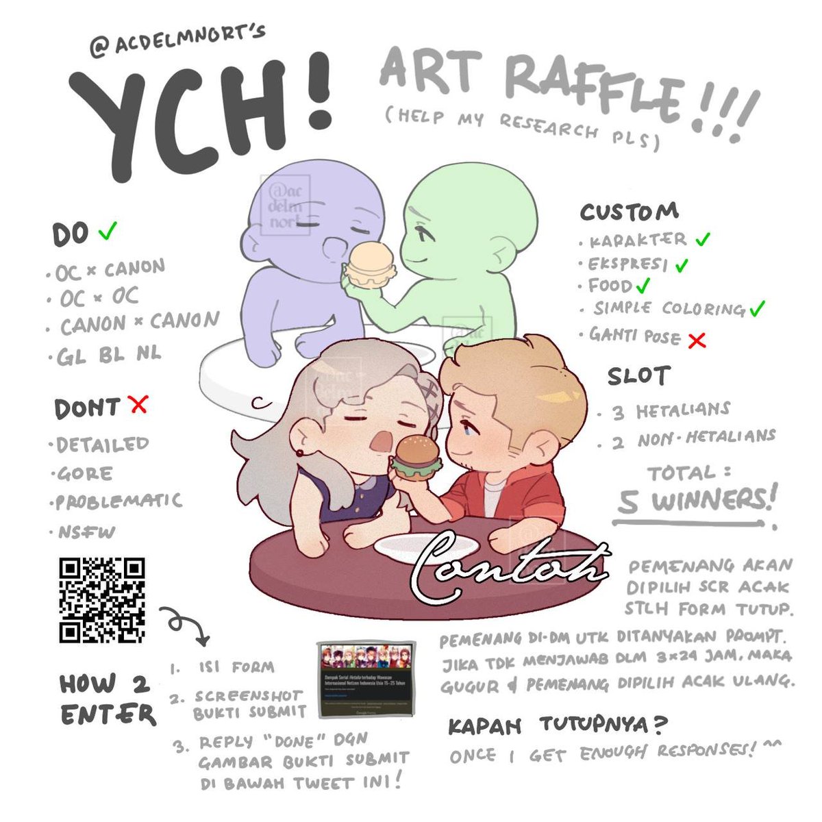Halo!! Aku lgi buka YCH art raffle utk surveyku ttg Dampak Serial Hetalia terhadap Wawasan Internasional Netizen Indonesia Usia 15–25 Tahun! 

fans hetalia maupun non-fans bisa ikut &amp; menang! up to 5 winners!  

L!nk ada di bawah 👇 reply ur proof to join! thanks &amp; good luck 🤎