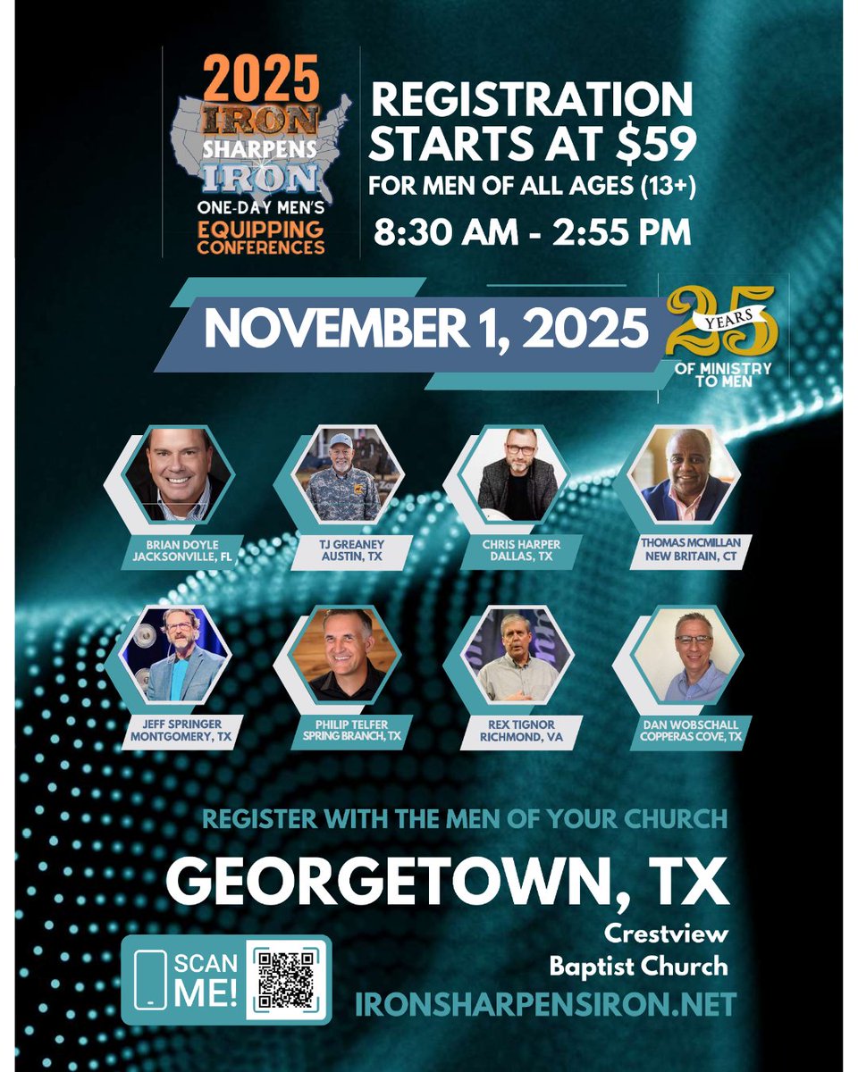 bebroken's tweet image. GUYS (13 years +) ... Join our own Dan Wobschall and many other great speakers at the One-Day Men's  Iron Sharpens Iron Equipping Conference in Georgetown, TX, on November 1st!

Find out more and register: IronSharpensIron.net

#IronSharpensIron #MensConference #ShareThis