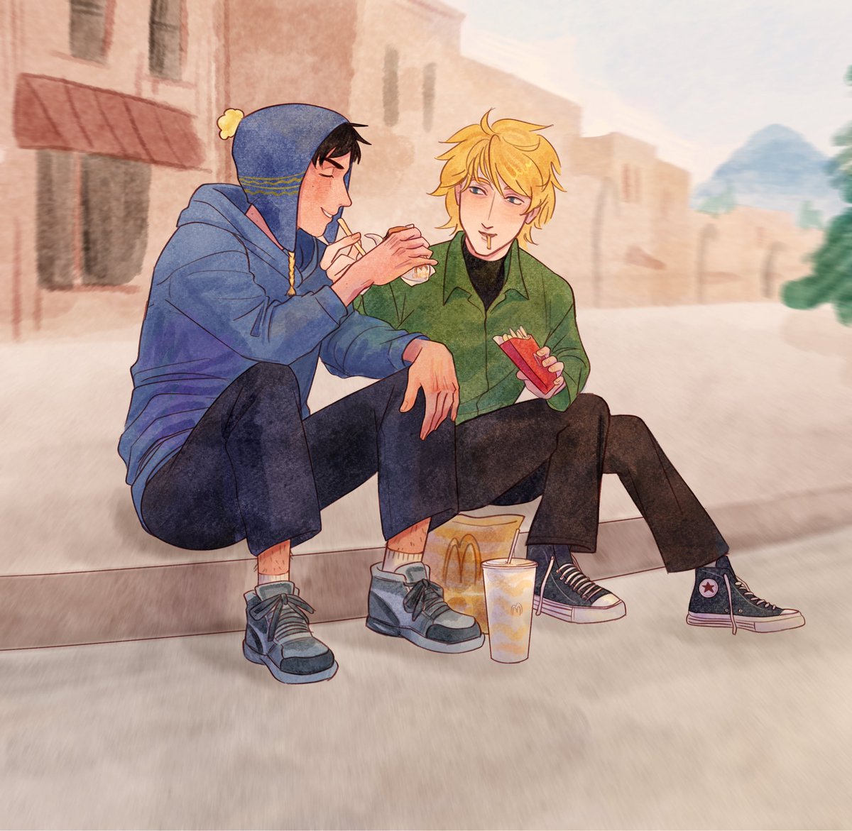 Day 1: First date 

Yo, I totally biffed it. I didn't even peep that it was a first date and just drew a regular-ass hangout. No romance vibes whatsoever, Imao. My bad
(but knowing them, I wouldn't be surprised if their first date actually was like that)

#creekweek2025 #spcreek