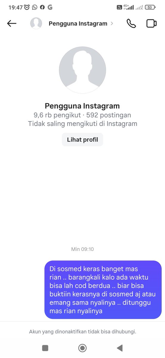 Yah akunnya dinonaktifkan 👎 soak mereunnya loba nu ngajak cod 🤣