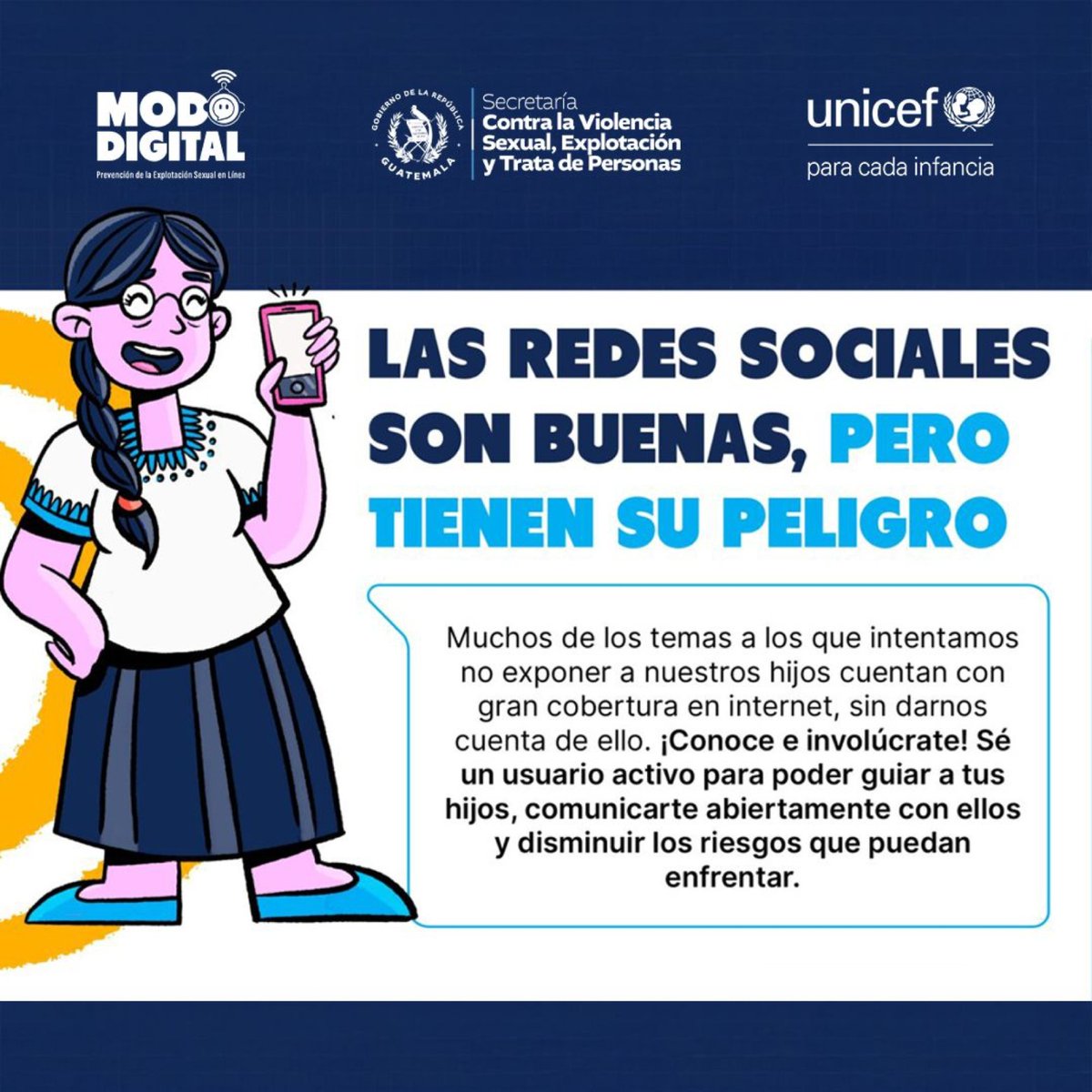 secretariasvet's tweet image. 💻✨ En vacaciones, pasa más tiempo en línea de forma segura.
🚫 No aceptes a desconocidos y cuida lo que compartes en redes.

👨‍👩‍👧‍👦 Padres, descarguen guías y recursos para proteger a sus hijos en 👉 mododigital.net.gt

#ModoDigital #SeguridadEnLínea #PrevenciónDigital