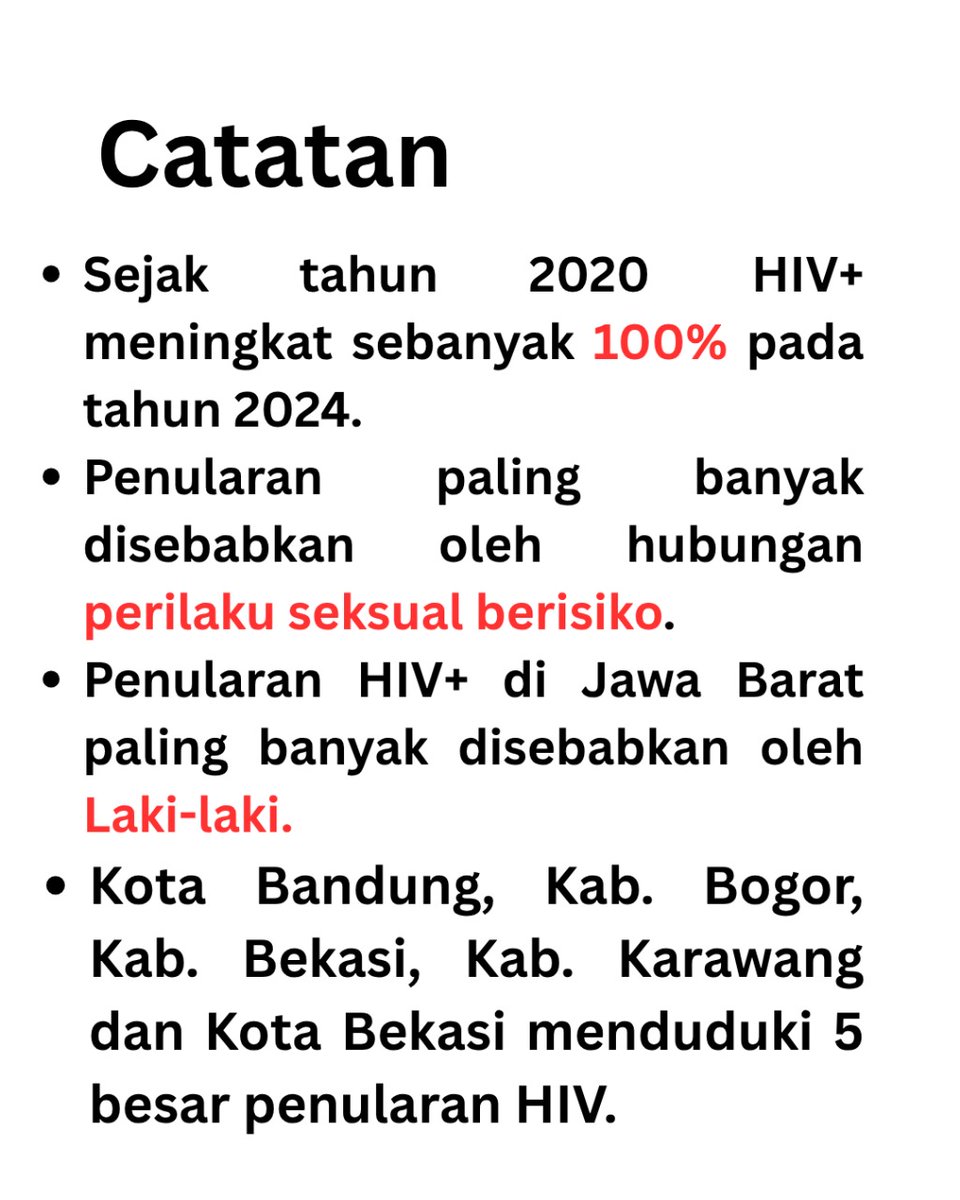 landryka's tweet photo. Penyebab paling banyak penularan HIV yaitu hubungan seksual berisiko. Laki-laki mendominasi penularan HIV di Jawa Barat sebanyak 75%. Rata-rata orang terinfeksi HIV yaitu pada usia 25 - 49 tahun sebesar 63,9%, selanjutnya 20 - 24 tahun sebesar 20,2%. https://t.co/B7lm2gCtoO