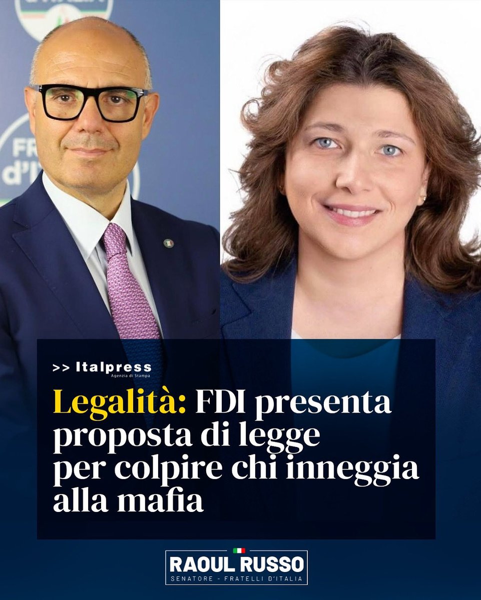 Insieme all’On. Carolina Varchi abbiamo presentato una proposta di legge, in entrambi i rami del Parlamento, per colpire chi inneggia alla mafia.
La lotta alla mafia passa anche da cultura, parole e simboli: nessuna tolleranza per chi la banalizza.