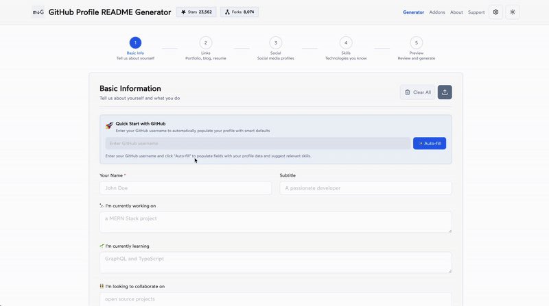 Rahuldkjain's tweet image. Sneak peak into GitHub Profile README Generator ✨