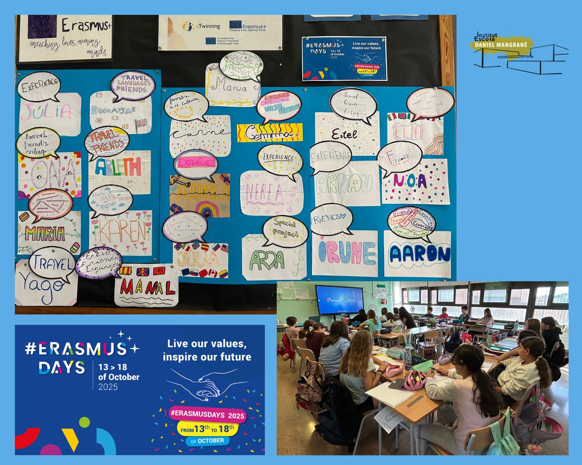 🌍 Celebrem els #ErasmusDays amb l’alumnat de l’optativa Erasmus &amp; eTwinning, reflexionant sobre què significa formar part d’una Europa unida i plena d’oportunitats 💙

Un mural col·lectiu per compartir somnis, llengües i experiències que ens obren al món!