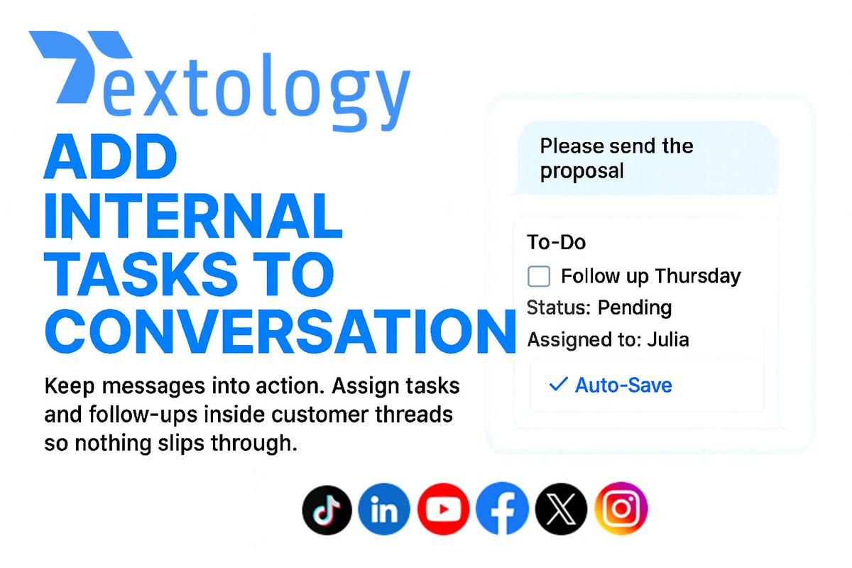 textologyhub's tweet image. Turn chats into action ✅
 Textology lets you add internal tasks and follow-ups right inside conversations.
 Stay on top of your customer relationships effortlessly.
#ProductivityTools #BusinessMessaging #TextologyPro