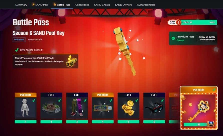 Ramadhan_55's tweet image. I have played the Alpha Season 6 event @TheSandboxGame. 

The rewards I received in the Season 6 Premium Pass: 

👉 SAND 
👉 Unique NFT Collection 
👉 SAND Pool Key 

📌 Explanation: I received the SAND Pool Key when I reached level 35 in the Battle Pass. The SAND Pool Key allows…