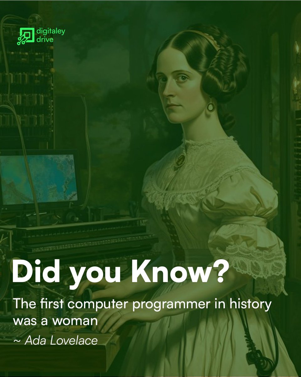 Digitaleydrive's tweet image. Long before modern technology and artificial intelligence, 
Ada Lovelace made history as the world’s first computer programmer.

Her groundbreaking work laid the foundation for today’s digital innovations.

#digitaleydrive #techfacts