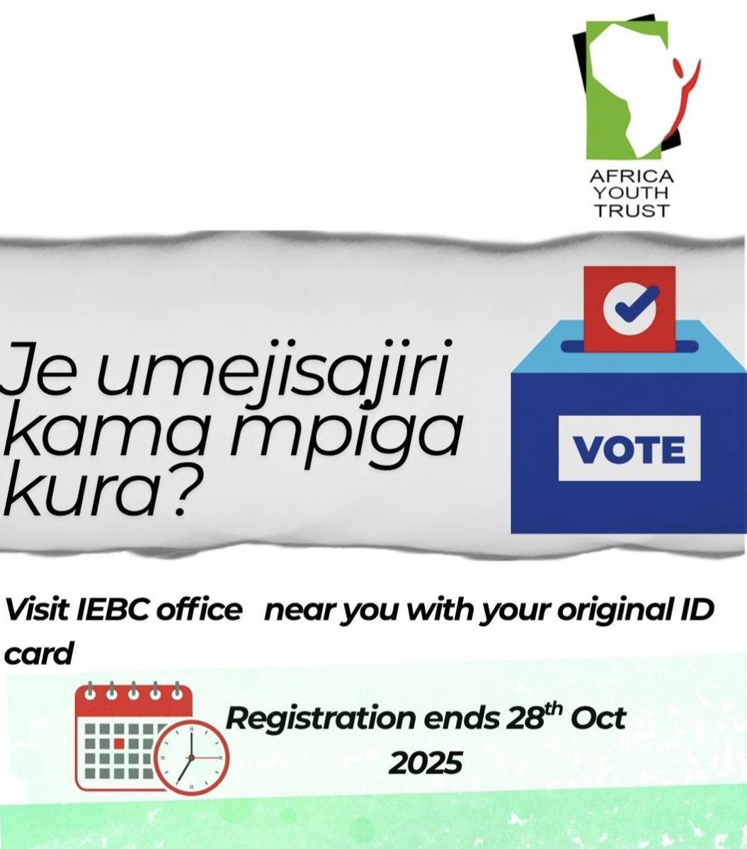 With only 7 days left for <a href="/IEBCKenya/">IEBC</a>   continuous voter registration to end. 
Youths, this is your moment. Step out, register and make your voice count. Every vote shapes the future. 
#VoterRegistration
 #YouthPower
#EmpoweringNations
