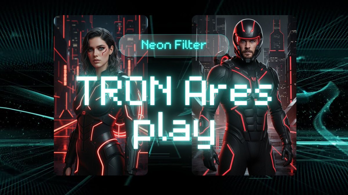 lucasyao99261's tweet image. 🔗 Try TRON Ares Neon Filter! mulerun.com/@uxlxgoc9521_t…
Turn your pics into glowing cyber vibes! 🌌✨ Play, create, and share your neon side! 🚀
#TRONAres #TRONMovie #TRONFilter #NeonVibes #CyberAesthetic #ARFilter #PhotoFun