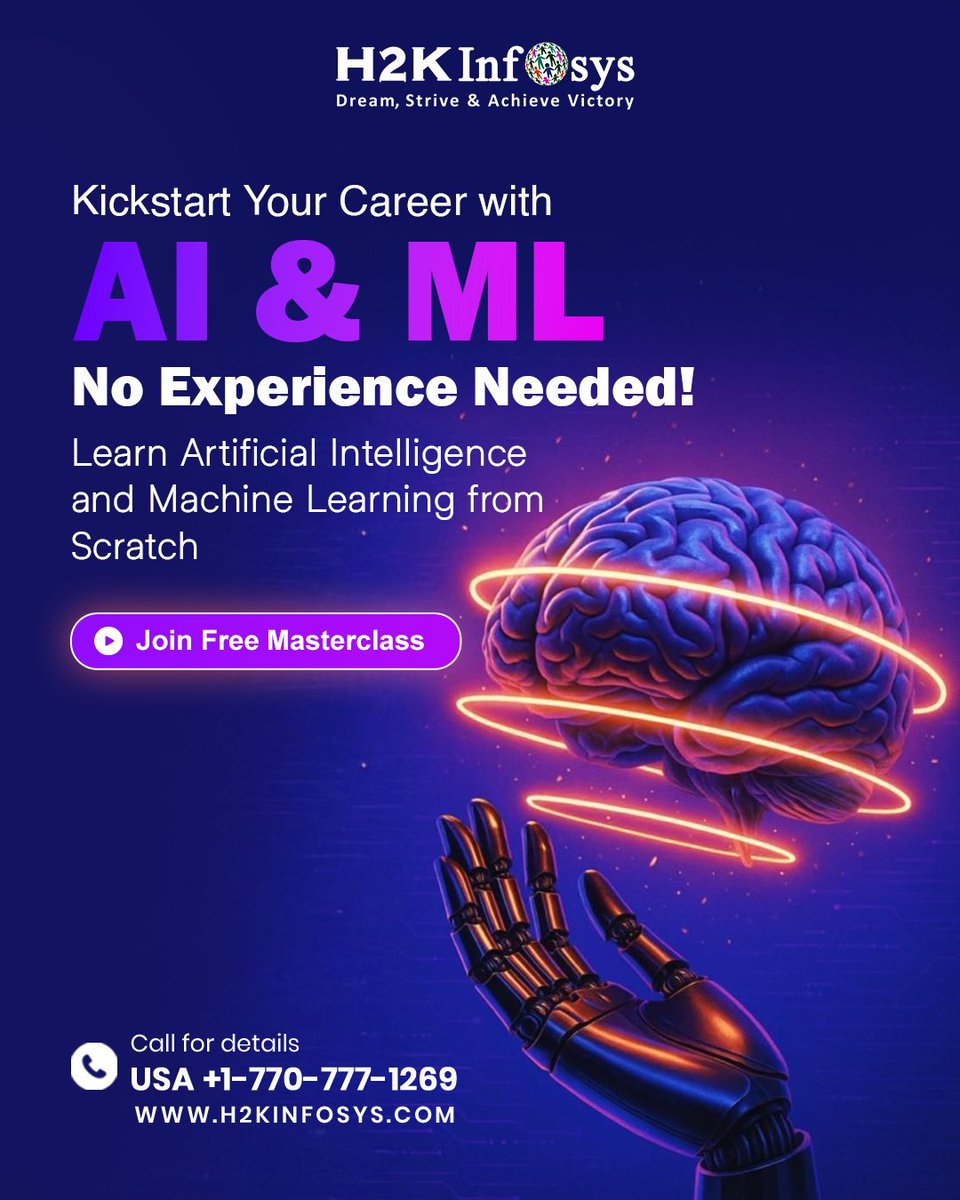 h2kinfosys's tweet image. 🚀 Kickstart Your Career in AI & ML – No Experience Needed!
Learn from experts, work on real projects & get 100% placement.
👉h2kinfosys.com/courses/artifi…
+1 770-777-1269|training@h2kinfosys.com
#AI #MachineLearning #AITraining #H2KInfosys #LearnAI #AIJobs #TechCareers #Upskill