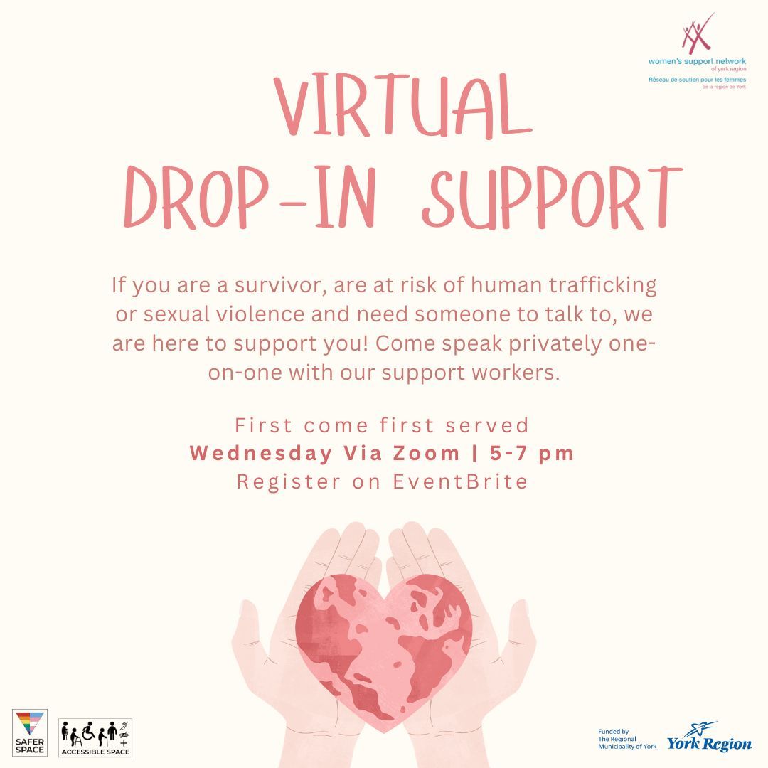 WSNYorkRegion's tweet image. Our virtual drop-in operates on a first come first served basis. Secure your spot now. Register: buff.ly/GwGp7RG 

#DropIn #VirtualSupport #Support #Online #WomenandFemme #Survivors #Wellness #YorkRegion #WeBelieveSurvivors