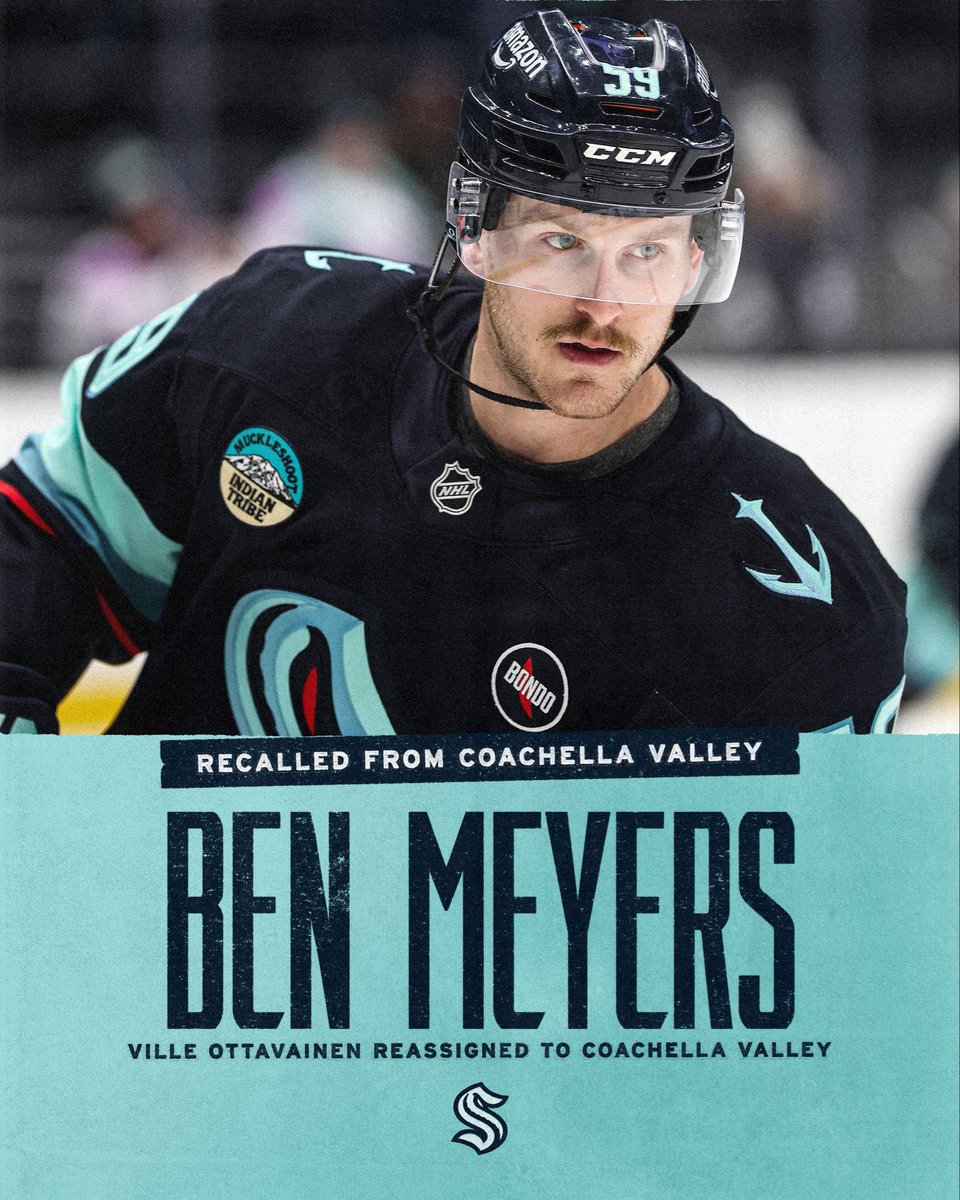 Seattle Kraken PR (@seattlekrakenpr) on Twitter photo The #SeaKraken have recalled Ben Meyers from the Coachella Valley <a href="/Firebirds/">Coachella Valley Firebirds</a>.
Additionally, Seattle has reassigned Ville Ottavainen to Coachella. The #SeaKraken have recalled Ben Meyers from the Coachella Valley <a href="/Firebirds/">Coachella Valley Firebirds</a>.
Additionally, Seattle has reassigned Ville Ottavainen to Coachella.