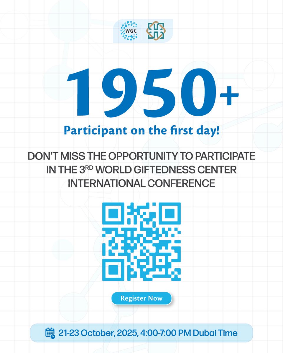 Over 1950 participants joined us on the first day of the 3rd World Giftedness Center International Conference!
Don’t miss your chance to take part in the remaining sessions of this inspiring event. 
🔗 qrco.de/bgN3so